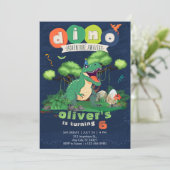 Groene T-Rex Avontuur 6e Verjaardagsuitnodiging Kaart (Staand voorkant)