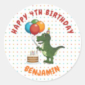 Groene T-rex Dinosaur Colorful Birthday Balloons Ronde Sticker (Voorkant)