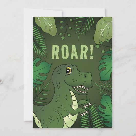 Groene T-rex Dinosaur met Brul Tekst Verjaardagsfe Kaart (Voorkant)