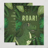 Groene T-rex Dinosaur met Brul Tekst Verjaardagsfe Kaart (Voorkant / Achterkant)