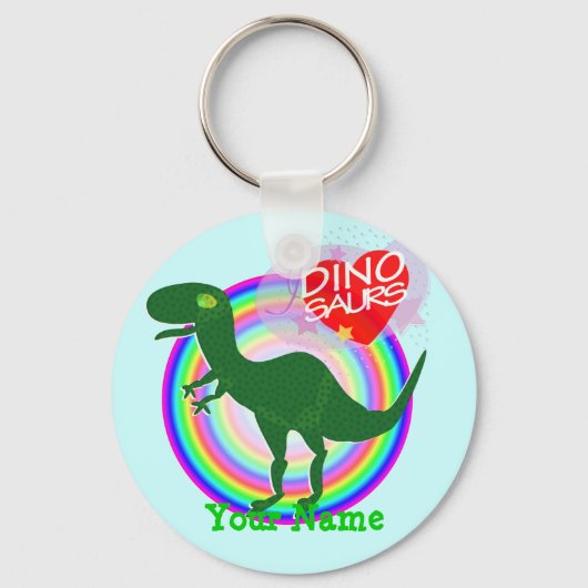 Groene T-Rex Dinosaur-Sleutelhanger met naam Sleutelhanger (Voorkant)