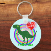 Groene T-Rex Dinosaur-Sleutelhanger met naam Sleutelhanger (Voorkant)