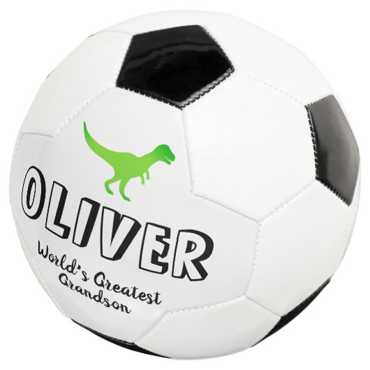 Groene T-rex dinosaurus, aangepast kind sportgesch Voetbal (Drie kwart)