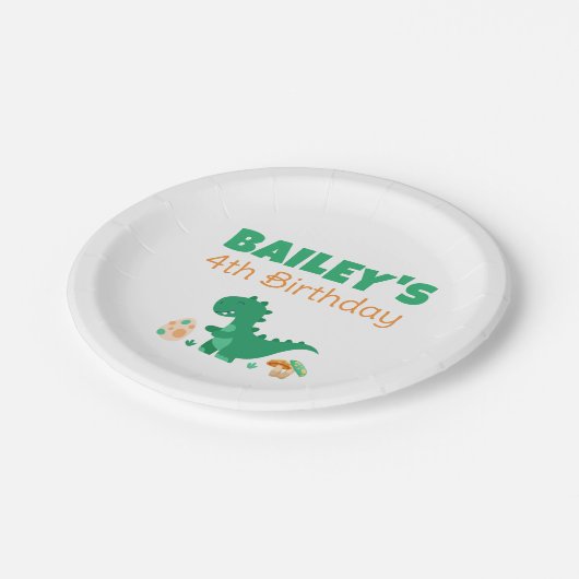 Groene T-Rex Dinosaurus Verjaardagsfeest Papieren Bordje (Gekanteld)