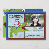 Groene T-Rex dinosaurus vijfde verjaardag uitnodig Kaart (Voorkant / Achterkant)