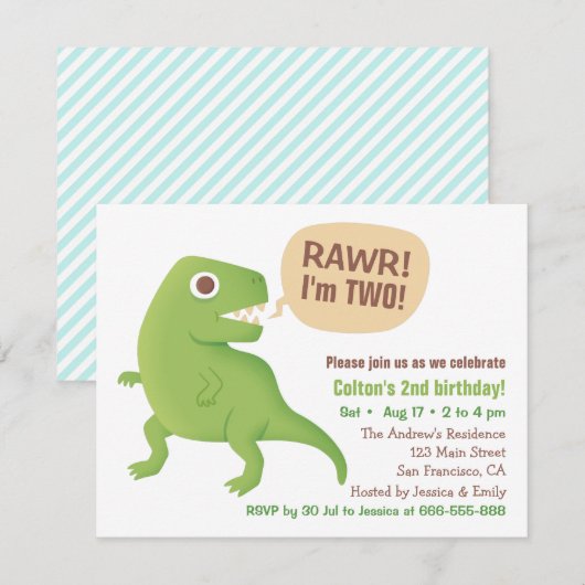 Groene T Rex Dinosaurussen Kinderen Verjaardagsfee Kaart (Voorkant / Achterkant)