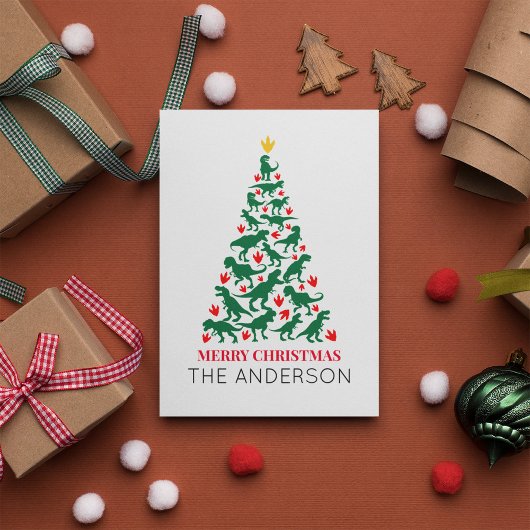 Groene T Rex Kerstboom Rode Poot Briefkaart
