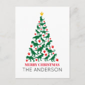 Groene T Rex Kerstboom Rode Poot Briefkaart (Voorkant)