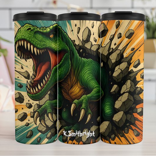 Groene T-Rex Muurbrekende Brul Thermosbeker