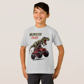 Groene T-Rex Rode Monster Truck Kinder T-shirt (Voorkant volledig)