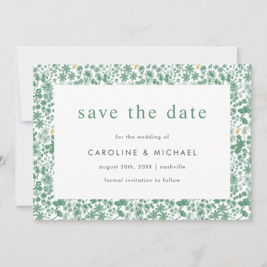  groene tactische Floral Wedding sparen de datum Save The Date (Voorkant)
