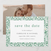  groene tactische Floral Wedding sparen de datum Save The Date (Voorkant / Achterkant)