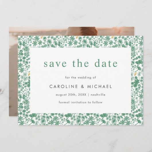  groene tactische Floral Wedding sparen de datum Save The Date (Voorkant / Achterkant)