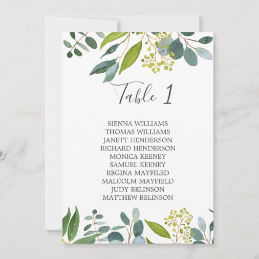 Groene tafel bruiloft zitkaart kaart (Voorkant)