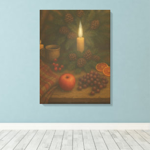Groene Tafel – Kaarslicht en Rust Canvas Afdruk