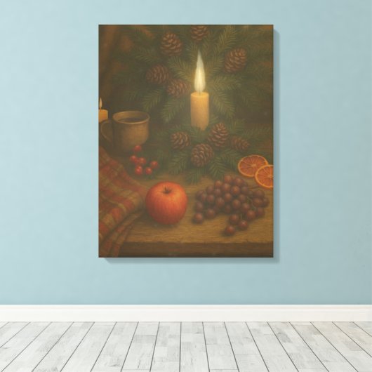 Groene Tafel – Kaarslicht en Rust Canvas Afdruk (Insitu (Houten vloer))