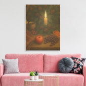 Groene Tafel – Kaarslicht en Rust Canvas Afdruk (Insitu (Woonkamer))