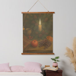 Groene Tafel – Kaarslicht en Rust Hangend Wandkleed