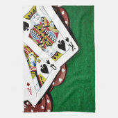 Groene tafelpoker met kaarten theedoek (Verticaal)