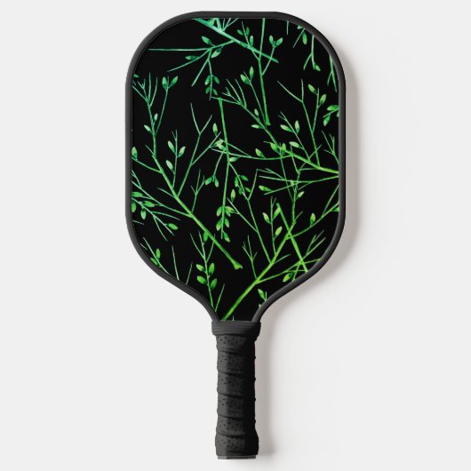 Groene takjes op zwart pickleball paddle (Voorkant)