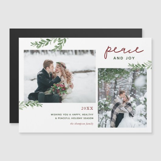 Groene Takken 2 Foto Magnetische Kerstkaart (Voorkant / Achterkant)