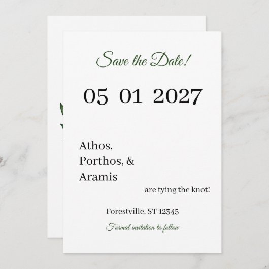 Groene Takken Bewaar de Datum Save The Date (Voorkant / Achterkant)