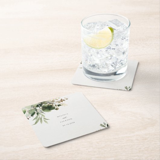 Groene takken bruiloft kartonnen onderzetters (Insitu)