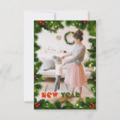 Groene takken één kerstkaart met foto's (Voorkant)