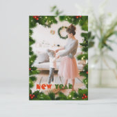 Groene takken één kerstkaart met foto's (Staand voorkant)