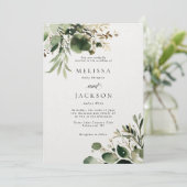 Groene takken en crème bruiloft kaart (Staand voorkant)