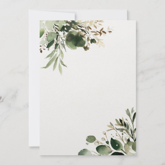 Groene takken en crème bruiloft kaart (Achterkant)