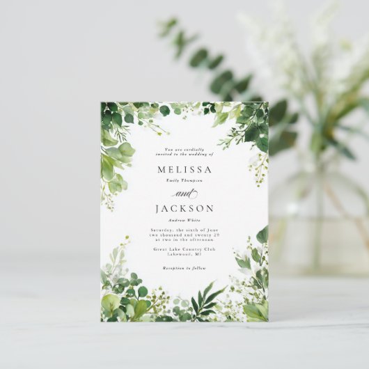 Groene takken grens bruiloft briefkaart (Staand voorkant)
