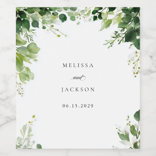 Groene takken grens bruiloft wijn etiket (Enkel label)