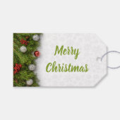 Groene takken met Ornamenten kerst Cadeaulabel (Voorkant (Horizontaal))