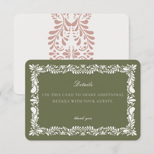 Groene Talavera-tegel detailkaart uitnodiging inla Informatiekaartje (Voorkant / Achterkant)