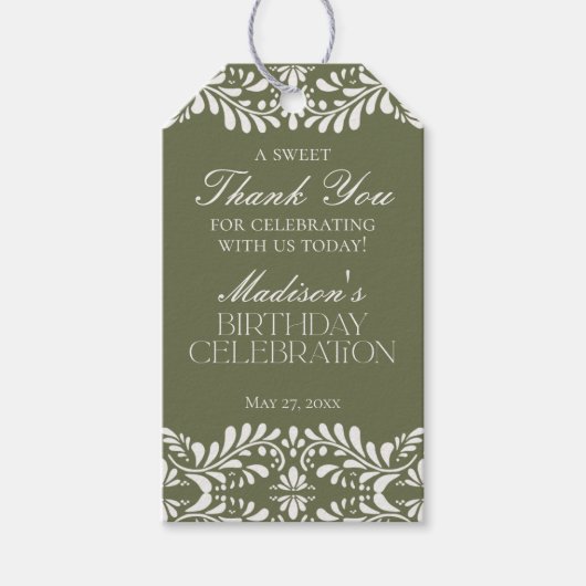 Groene Talavera tegel feest verjaardagsfeest gunst Cadeaulabel (Voorkant)