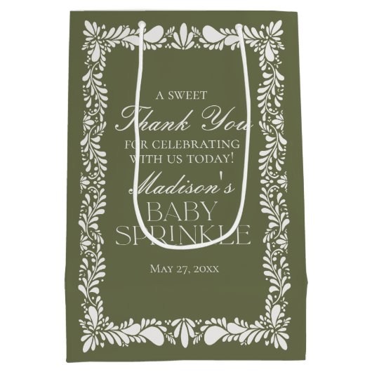 Groene Talavera Tegel Fiesta Baby Sprinkle Favors Medium Cadeauzakje (Achterkant)