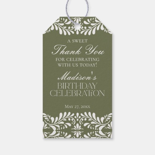 Groene Talavera Tegel Fiesta Verjaardagsfeest Favo Cadeaulabel (Achterkant)