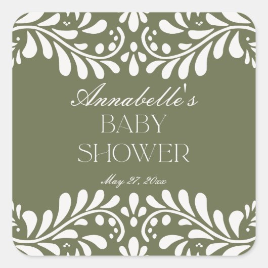 Groene Talavera Tegel Spaans Fiesta Baby shower Vierkante Sticker (Voorkant)