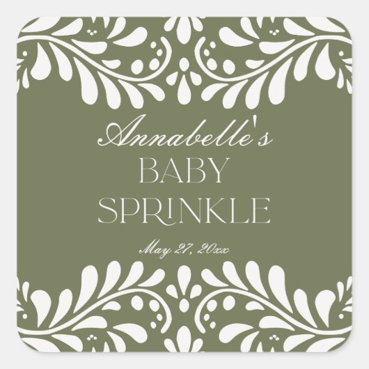 Groene Talavera Tegel Spaans Fiesta Baby Sprinkle Vierkante Sticker (Voorkant)