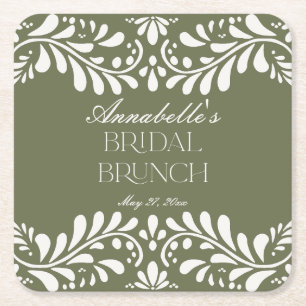 Groene Talavera Tegel Spaans Fiesta Bruids Brunch Kartonnen Onderzetters