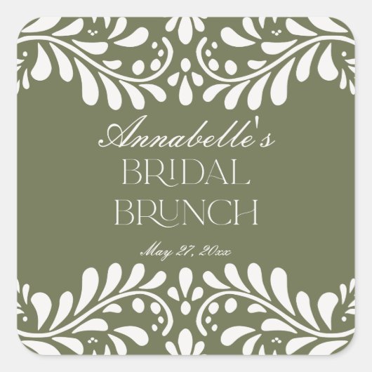 Groene Talavera Tegel Spaans Fiesta Bruids Brunch Vierkante Sticker (Voorkant)