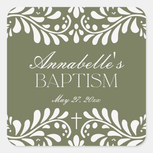 Groene Talavera Tegel Spaans Fiesta Doopgunst Vierkante Sticker (Voorkant)