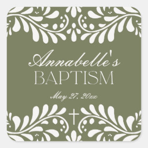 Groene Talavera Tegel Spaans Fiesta Doopgunst Vierkante Sticker