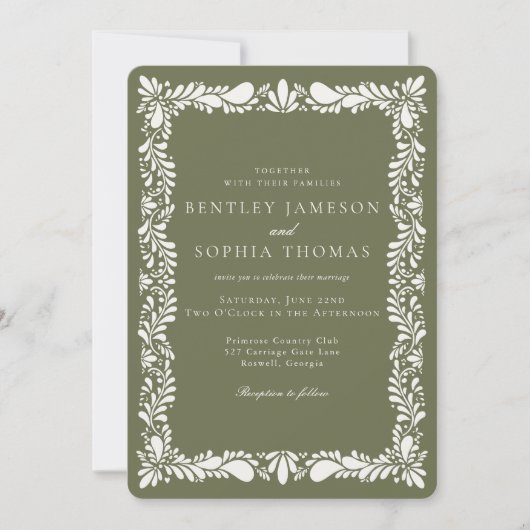 Groene Talavera Tegel Spaans Fiesta Huwelijk Kaart (Voorkant)