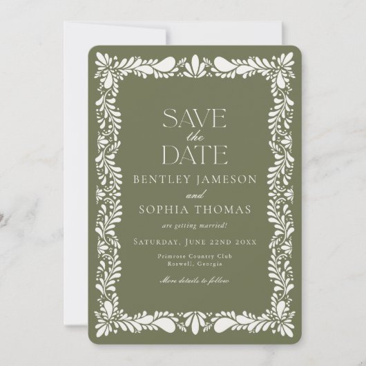 Groene Talavera Tegel Spaans Fiesta Save the Date Kaart (Voorkant)