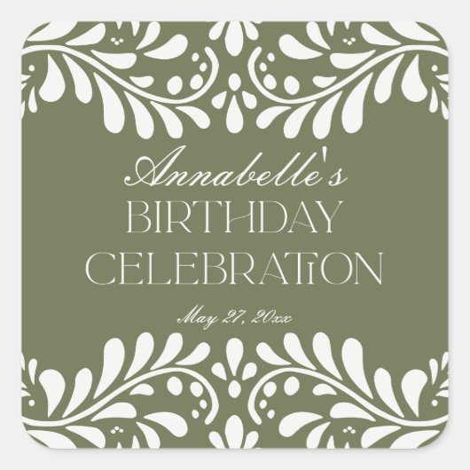 Groene Talavera Tegel Spaans Fiesta Verjaardagsgun Vierkante Sticker (Voorkant)