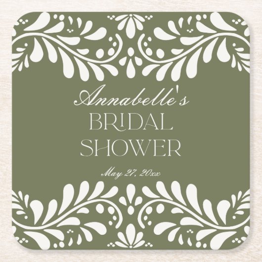 Groene Talavera Tegel Spaans Fiesta Vrijgezellenfe Kartonnen Onderzetters (Voorkant)