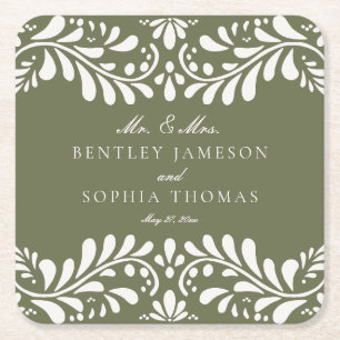 Groene Talavera Tegel Spaanse stijl Fiesta bruilof Kartonnen Onderzetters