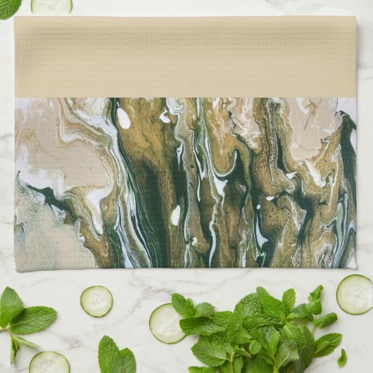 Groene & Tan Abstracte keukenhanddoek (Gevouwen)
